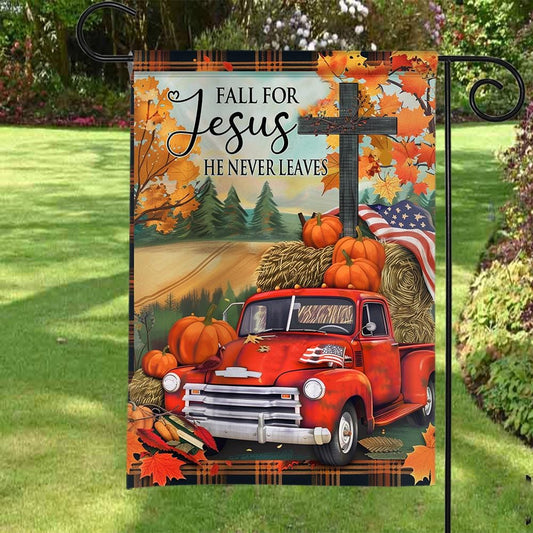 Fall For Jesus Pumpkin Truck House Flag: Christian Autumn Decor