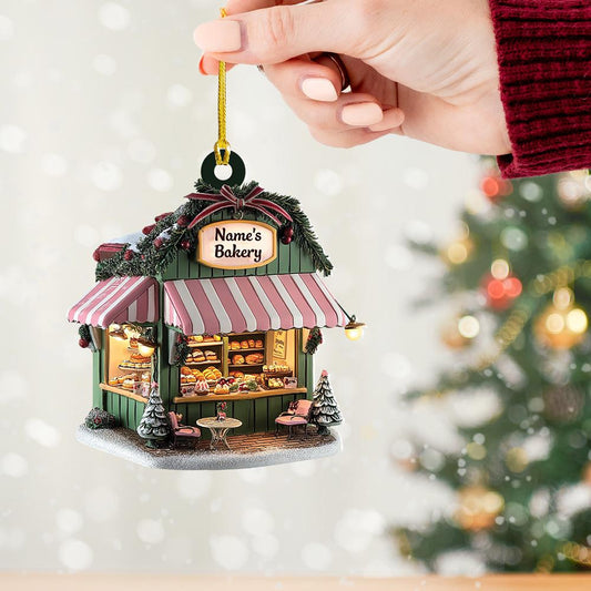Custom Name Bakery Christmas Ornament – Personalized Baker Hanging Ornament, Kitchen Holiday Decor, Bakery Owner Christmas Gift