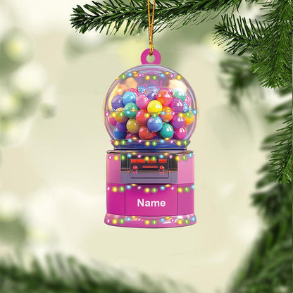 Personalized Gumball Machine Christmas Ornament – Custom Bubble Gum Vending Machine Ornament, Candy Lover Holiday Decor & Gift