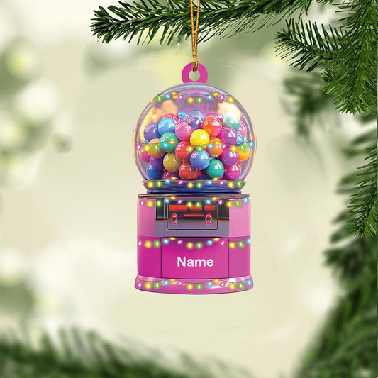 Personalized Gumball Machine Christmas Ornament – Custom Bubble Gum Vending Machine Ornament, Candy Lover Holiday Decor & Gift