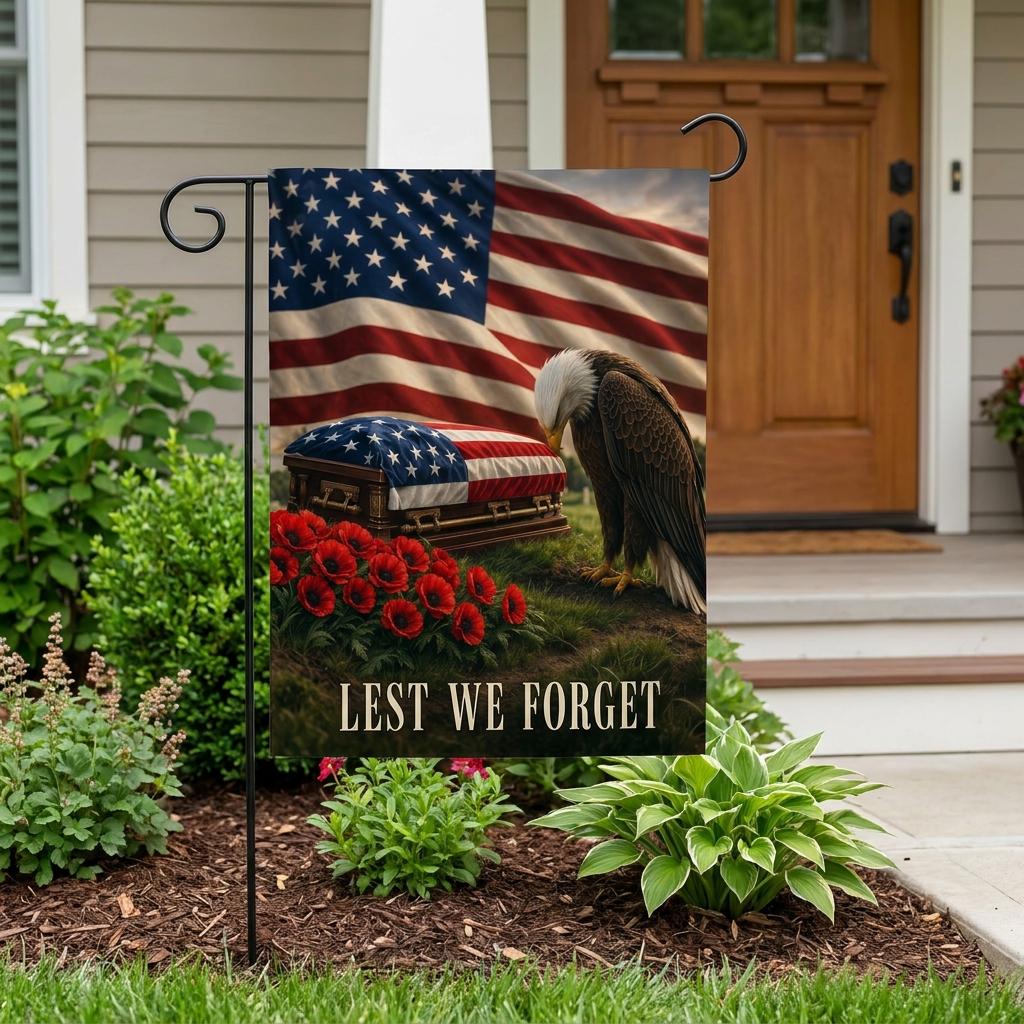Bald Eagle "Lest We Forget" Memorial Day Garden Flag