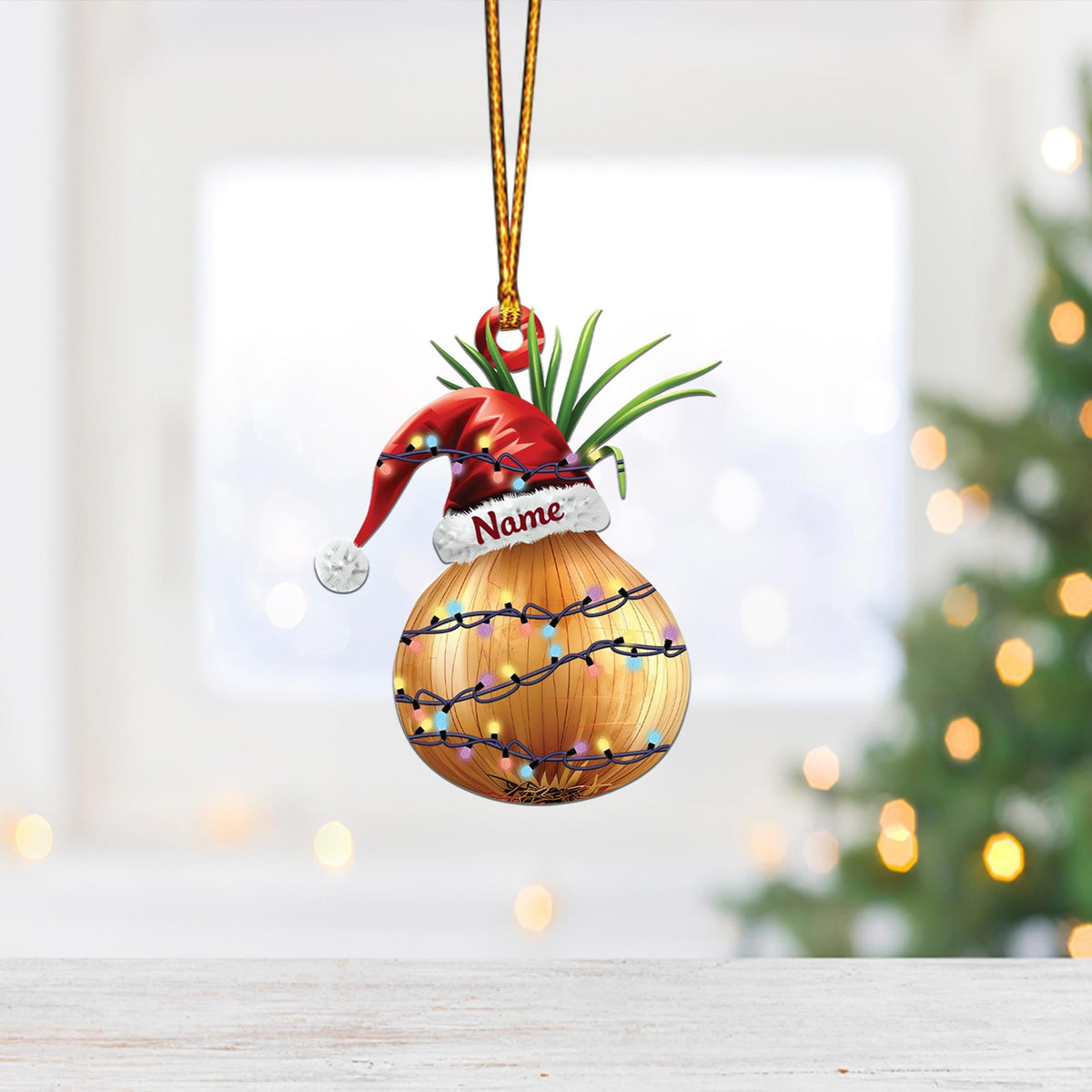 Lovely Onion Christmas Ornament – Cute Flat Hanging Onion Ornament, Car Decor, Food Lover Holiday Gift & Xmas Tree Decoration