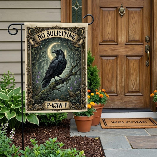 Gothic Raven "No Soliciting" Garden Flag - Funny Yard Decor