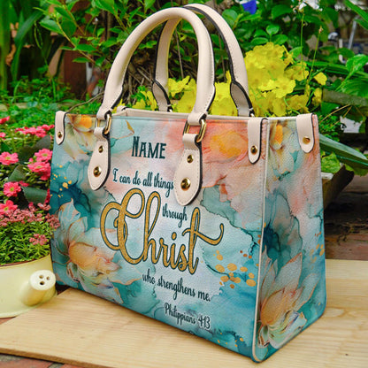 I Can Do All Things... Faith Quote Leather Handbag for Women ID-0708-BWGU