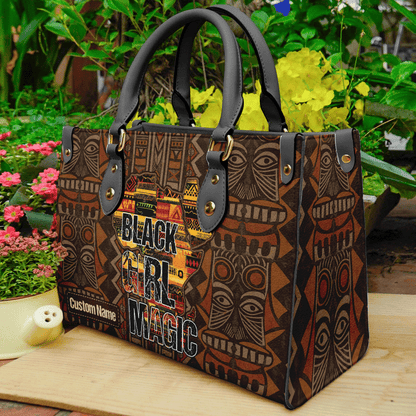 Black Girl Magic PU Leather Handbag- Personalized African American Women Bags ID-0416-XCKO