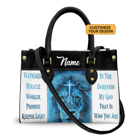 Cross Lion Face Leather Handbags For Women-Way Maker Bible Verse Christian Bag ID-0322-L2MB