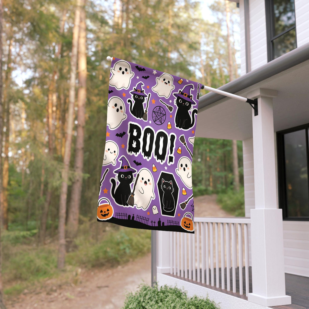 Black Cat & Pumpkin Halloween Garden Flag - Spooky Season Outdoor Decor