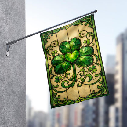 St. Patrick's Day Garden Flag: Stained Glass Shamrock Outdoor Decor