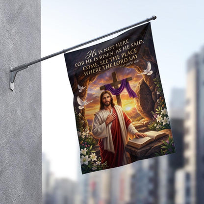 "He Is Risen" Easter Christian Flag with Cross & Flowers