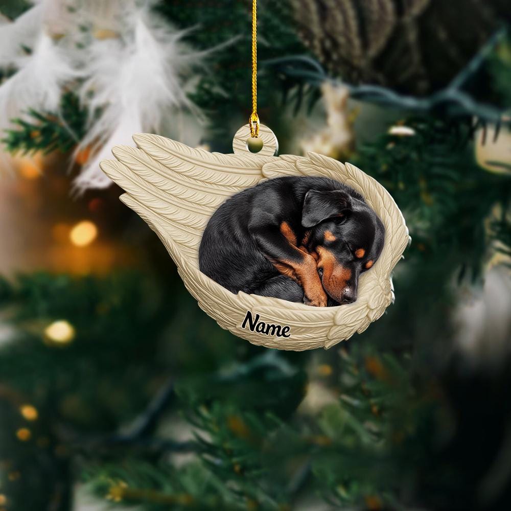Personalized Rottweiler Angel Wings Memorial Ornament — Custom Dog Name Keepsake
