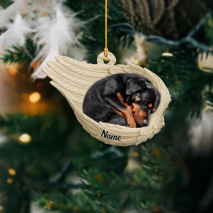 Personalized Rottweiler Angel Wings Memorial Ornament — Custom Dog Name Keepsake