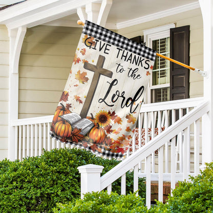 Give Thanks to the Lord Double-Sided Garden Flag – Christian Fall Pumpkin & Cross House Flag, Thanksgiving Yard Decor