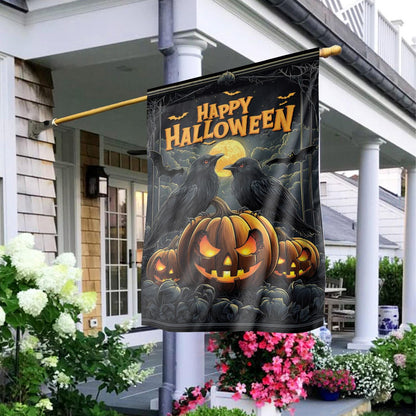 Happy Halloween Double-Sided Garden Flag – Pumpkin House Flag, Spooky Fall Porch Decor, Halloween Yard & Outdoor Banner
