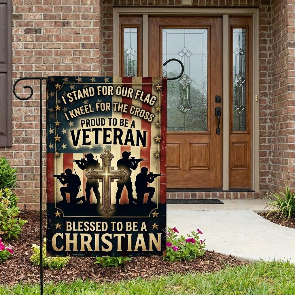 Proud Veteran & Blessed Christian Outdoor Decor Flag