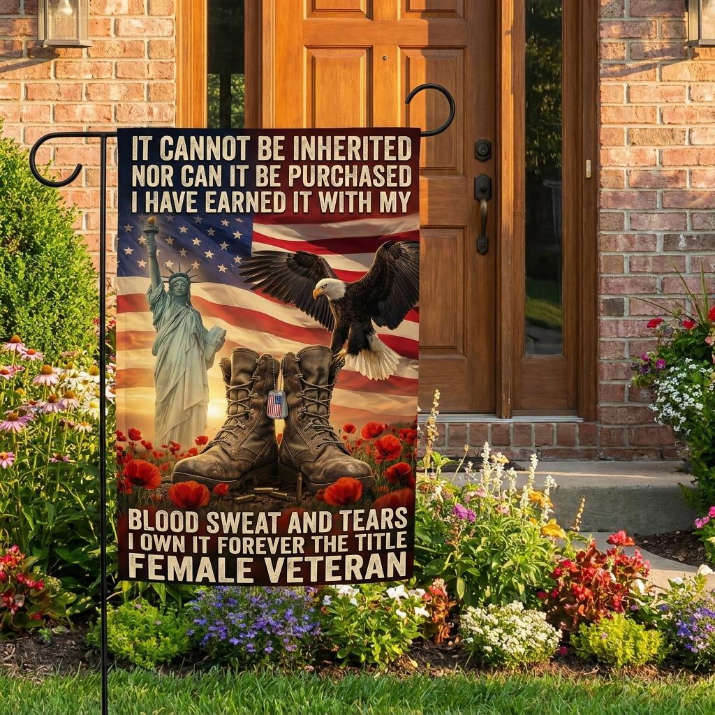 Proud Female Veteran Patriotic Yard Flag: Eagle & Statue of Liberty Decor