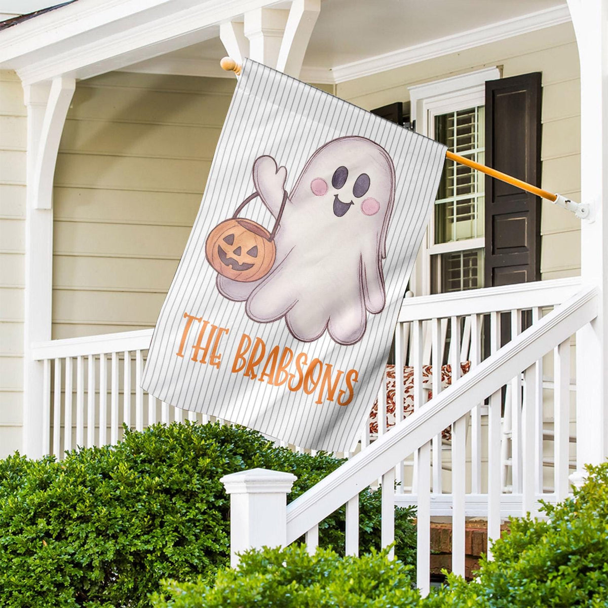Personalized Cute Ghost Halloween Garden Flag – Happy Fall Welcome Yard Sign, Autumn Thanksgiving Outdoor Garden Decor