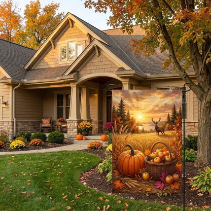 Scenic Deer Fall Garden Flag — Autumn Buck & Harvest Yard Decor
