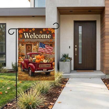 Rustic Farmhouse Fall Pumpkin House Flag - Welcome Decor