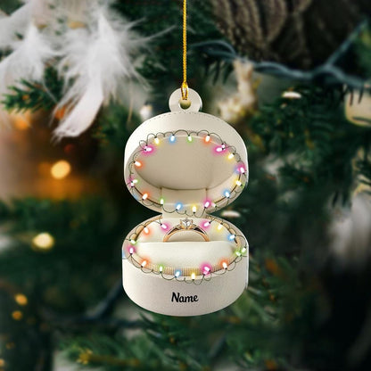 Personalized Engaged Christmas Ornament – Custom Wedding Ring & Ring Box Ornament, Just Engaged Couple Holiday Gift, Christmas Tree Decor