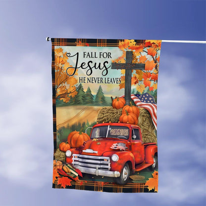 Fall For Jesus Pumpkin Truck House Flag: Christian Autumn Decor