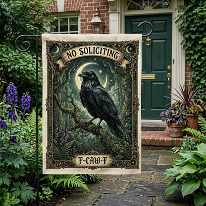 Funny No Soliciting Garden Flag: Snarky Raven Outdoor Sign