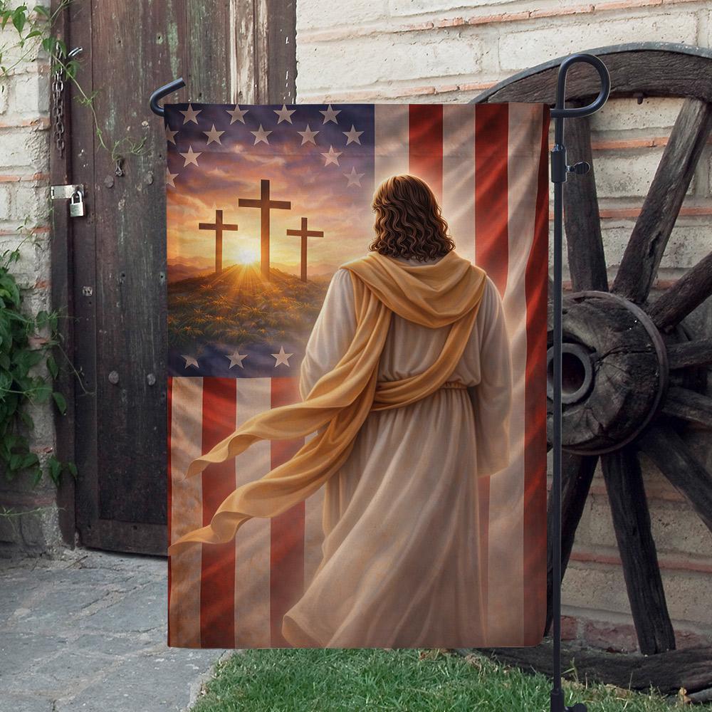 Religious American Jesus Spring Garden Flag: Patriotic Yard Banner