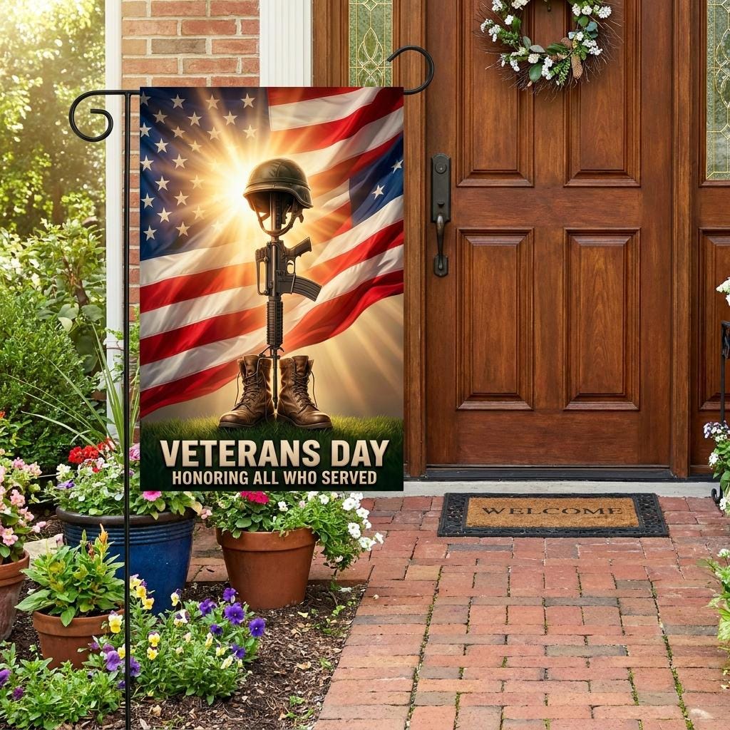 Veterans Day Garden Flag: Battlefield Cross Patriotic Yard Decor
