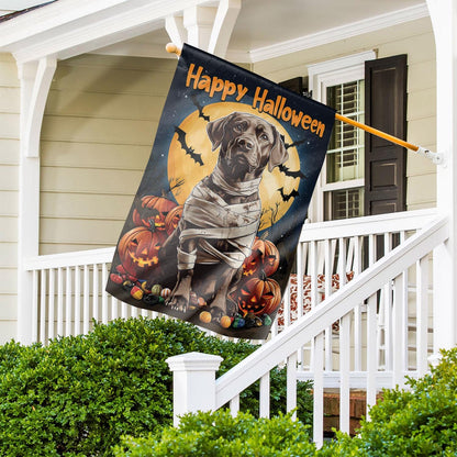 Happy Halloween Labrador Retriever Double-Sided Garden Flag – Mummy Dog & Pumpkin Yard Decor, Spooky Fall Outdoor House Banner