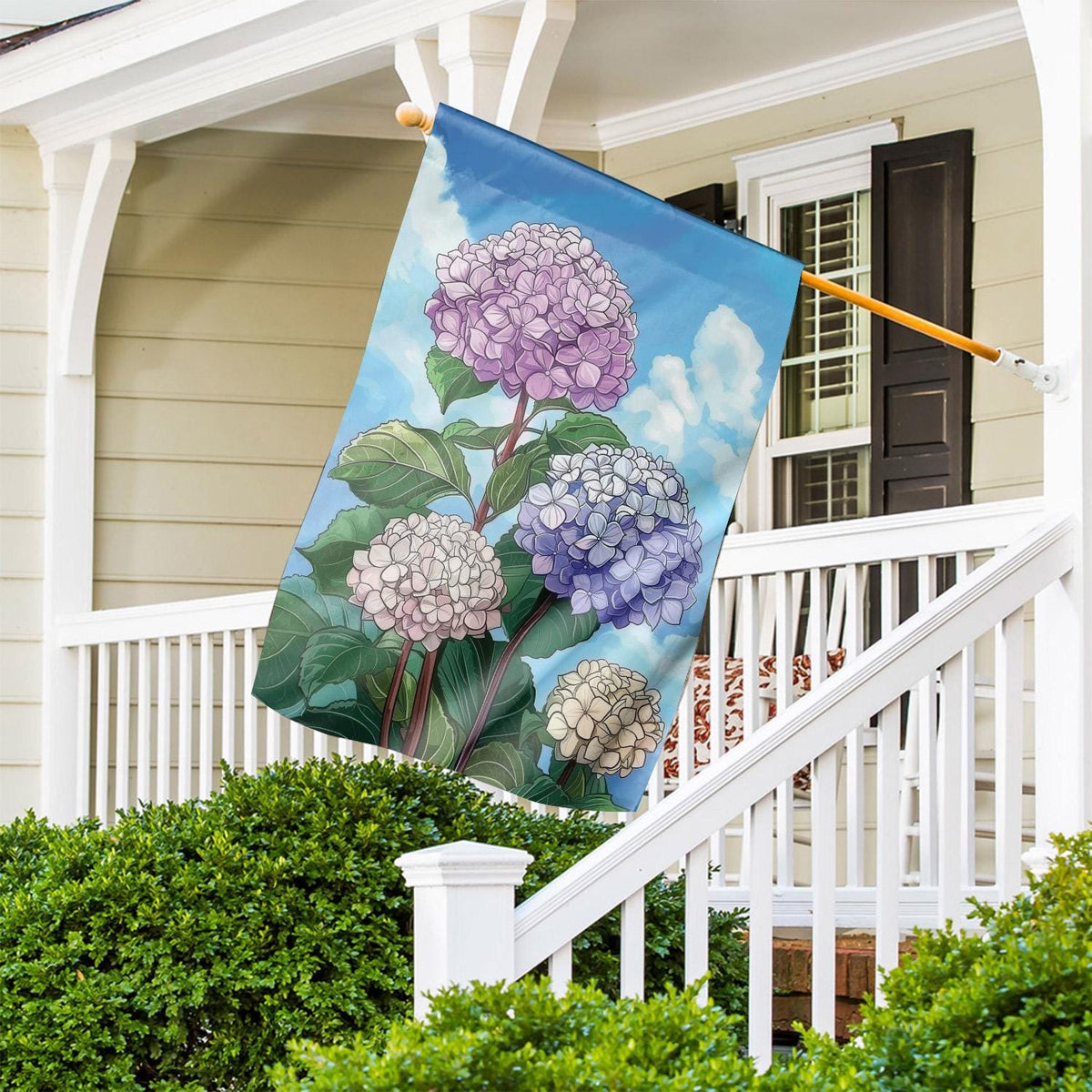 Hydrangea Welcome Double-Sided House Flag - Spring Floral Decor