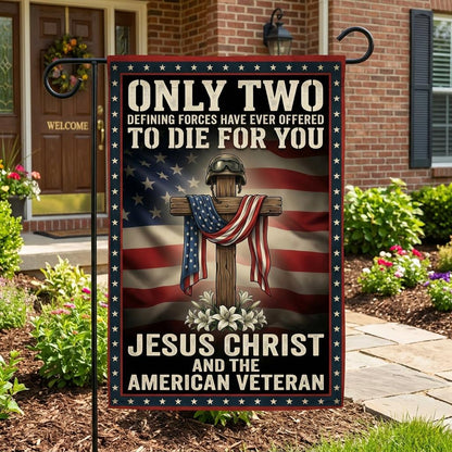 Jesus Christ and American Veteran Garden Flag - Patriotic Christian Decor
