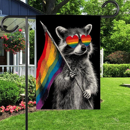 Raccoon LGBTQ Pride Garden Flag: Cute Rainbow Yard Art