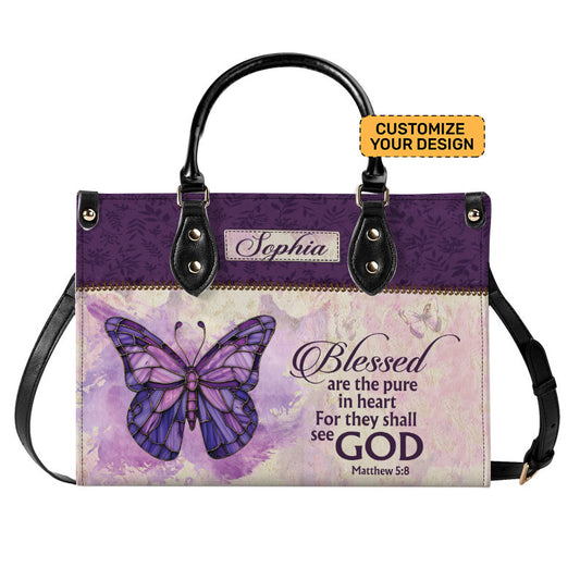Blessed Are The Pure In Heart Bible Verse Handbag- Personalized PU Leather Bag For Christian ID-0416-YHPI