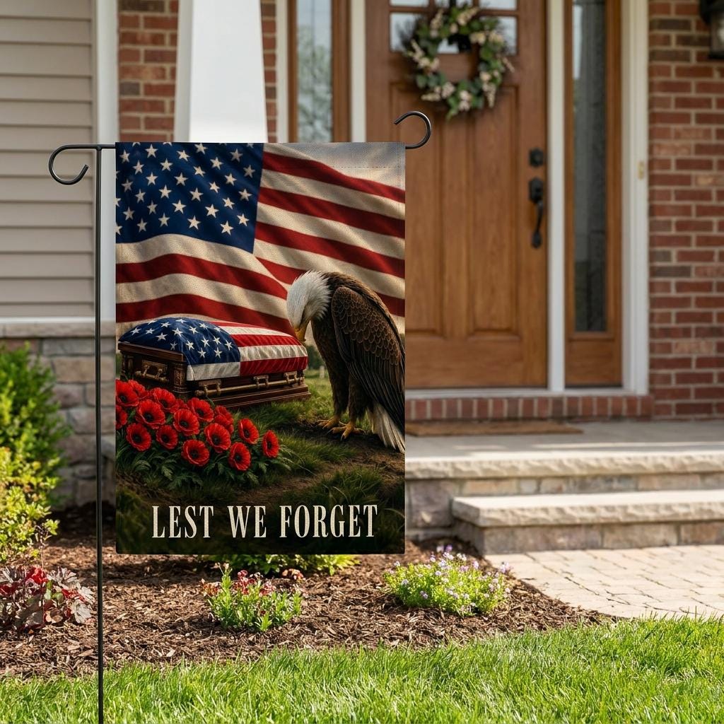 Bald Eagle "Lest We Forget" Memorial Day Garden Flag