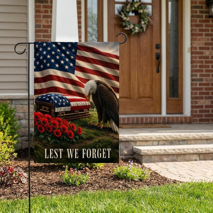 Bald Eagle "Lest We Forget" Memorial Day Garden Flag