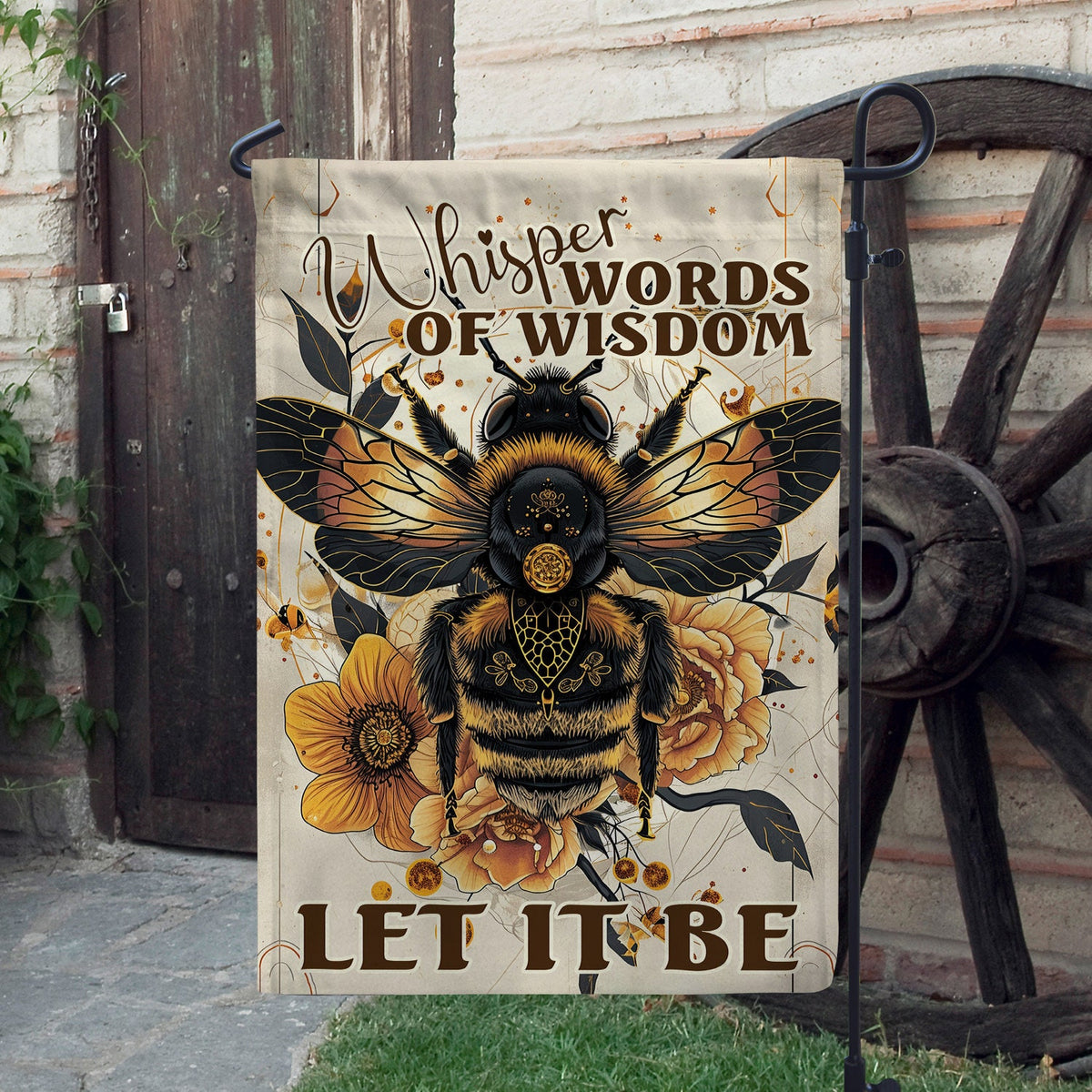Hippie Bee Garden Flag: "Let It Be" Double-Sided Yard Decor