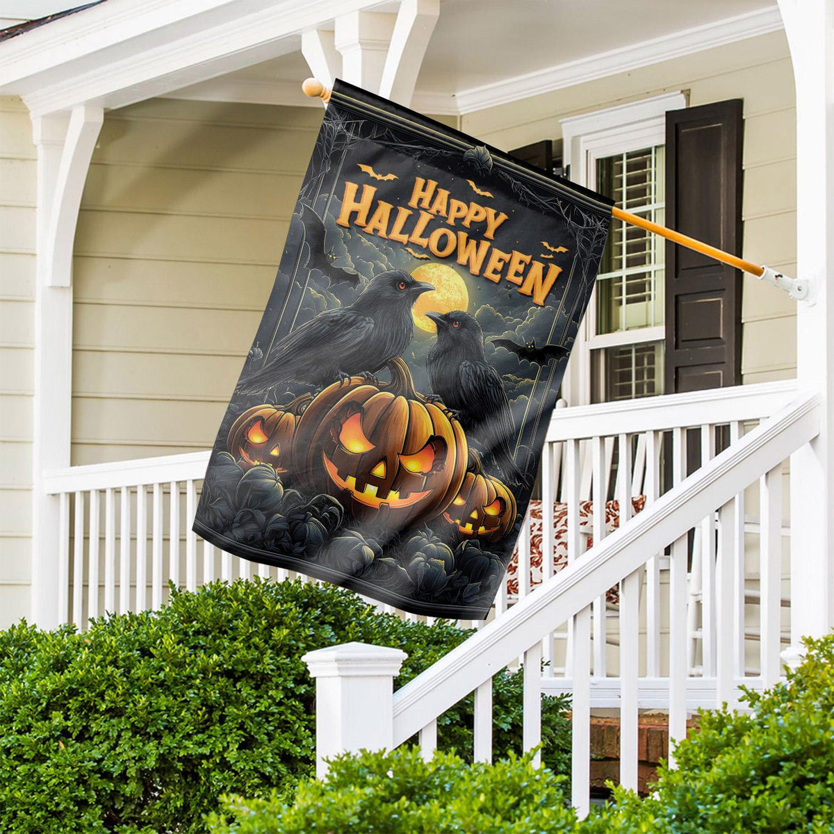 Happy Halloween Double-Sided Garden Flag – Pumpkin House Flag, Spooky Fall Porch Decor, Halloween Yard & Outdoor Banner
