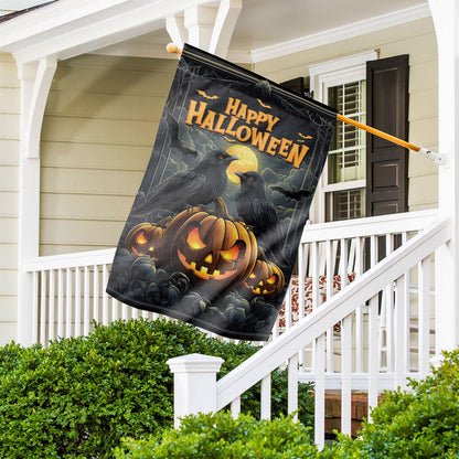 Happy Halloween Double-Sided Garden Flag – Pumpkin House Flag, Spooky Fall Porch Decor, Halloween Yard & Outdoor Banner