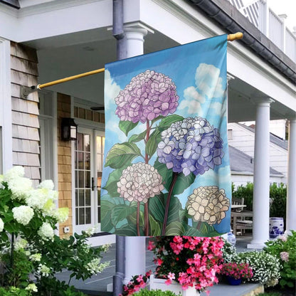 Hydrangea Welcome Double-Sided House Flag - Spring Floral Decor
