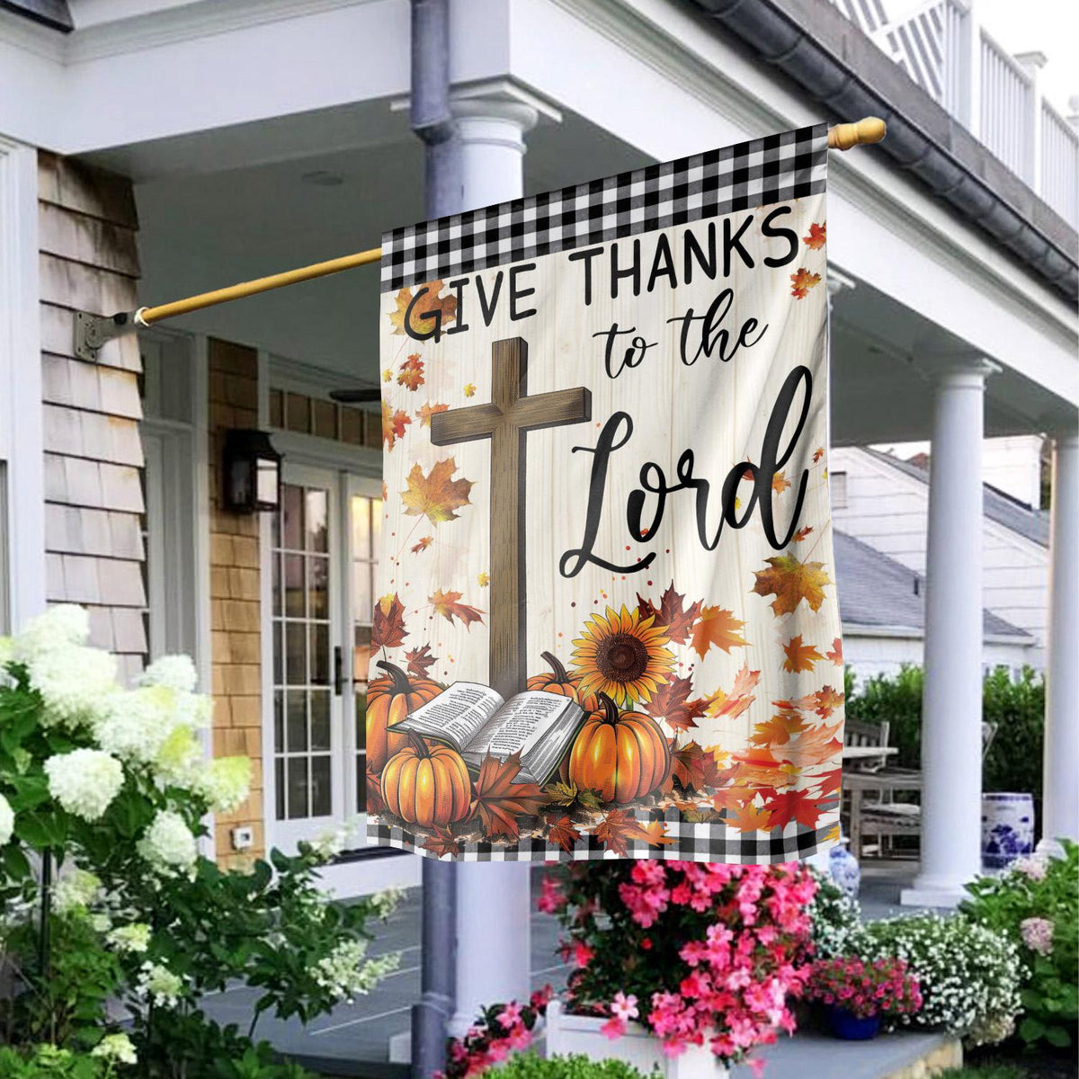 Give Thanks to the Lord Double-Sided Garden Flag – Christian Fall Pumpkin & Cross House Flag, Thanksgiving Yard Decor
