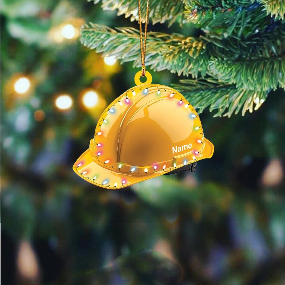 Personalized Construction Helmet Christmas Ornament – Custom Safety Hard Hat Ornament, Builder Holiday Gift, Construction Worker Xmas Decor