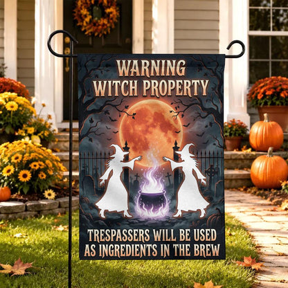 Funny Halloween Yard Decor: Warning Witch Property Garden Flag