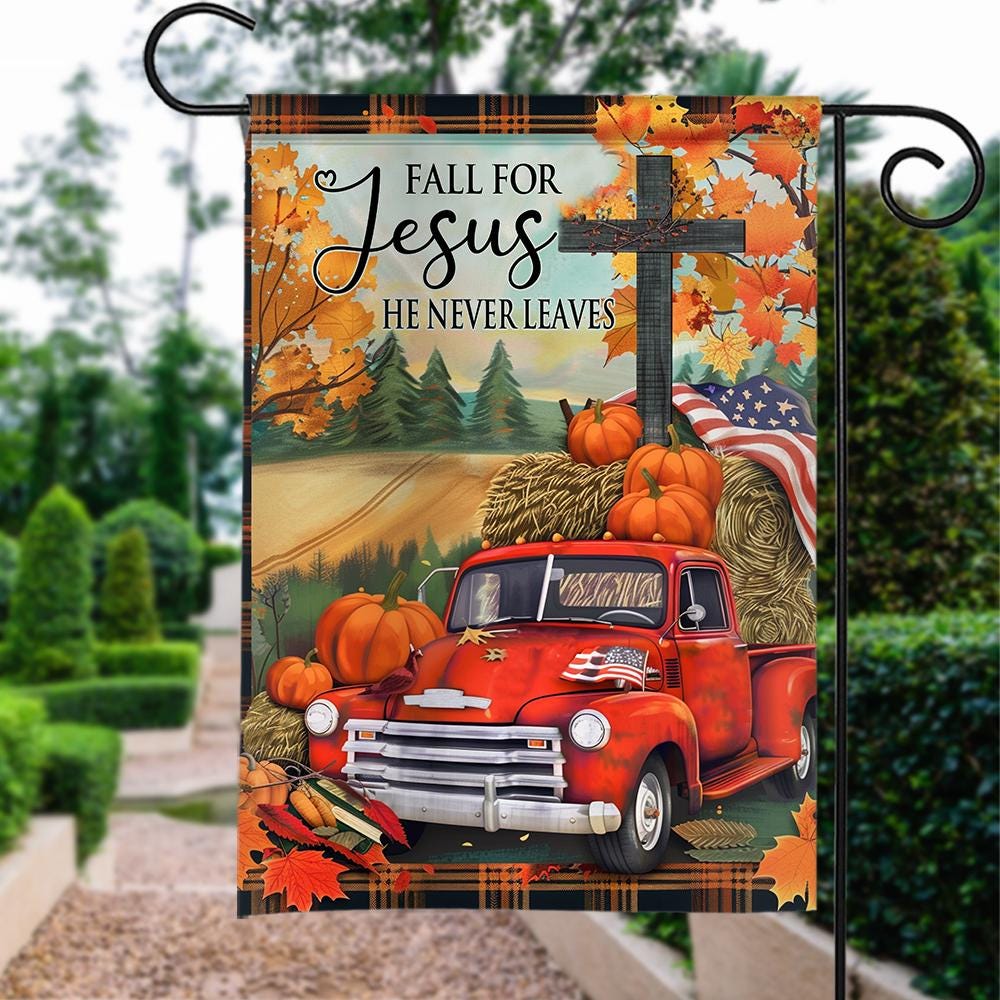Fall For Jesus Pumpkin Truck House Flag: Christian Autumn Decor