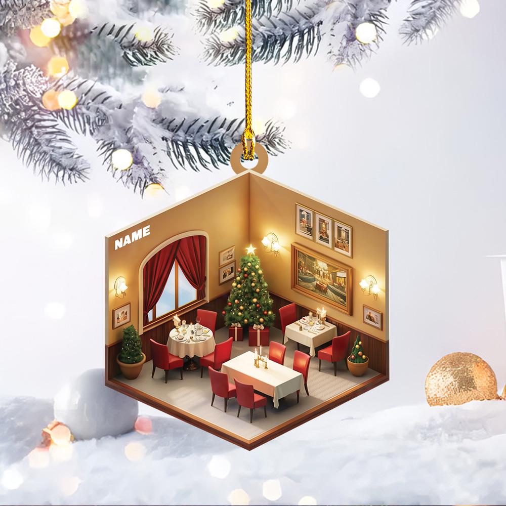 Personalized Restaurant Christmas Ornament – Custom Restaurant Owner Car Ornament, Flat Holiday Decor, Housewarming & Business Owner Gift