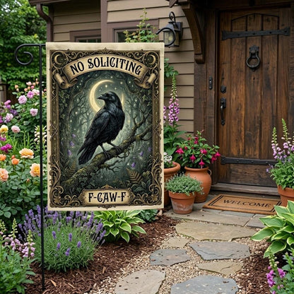 Gothic Raven "No Soliciting" Garden Flag - Funny Yard Decor