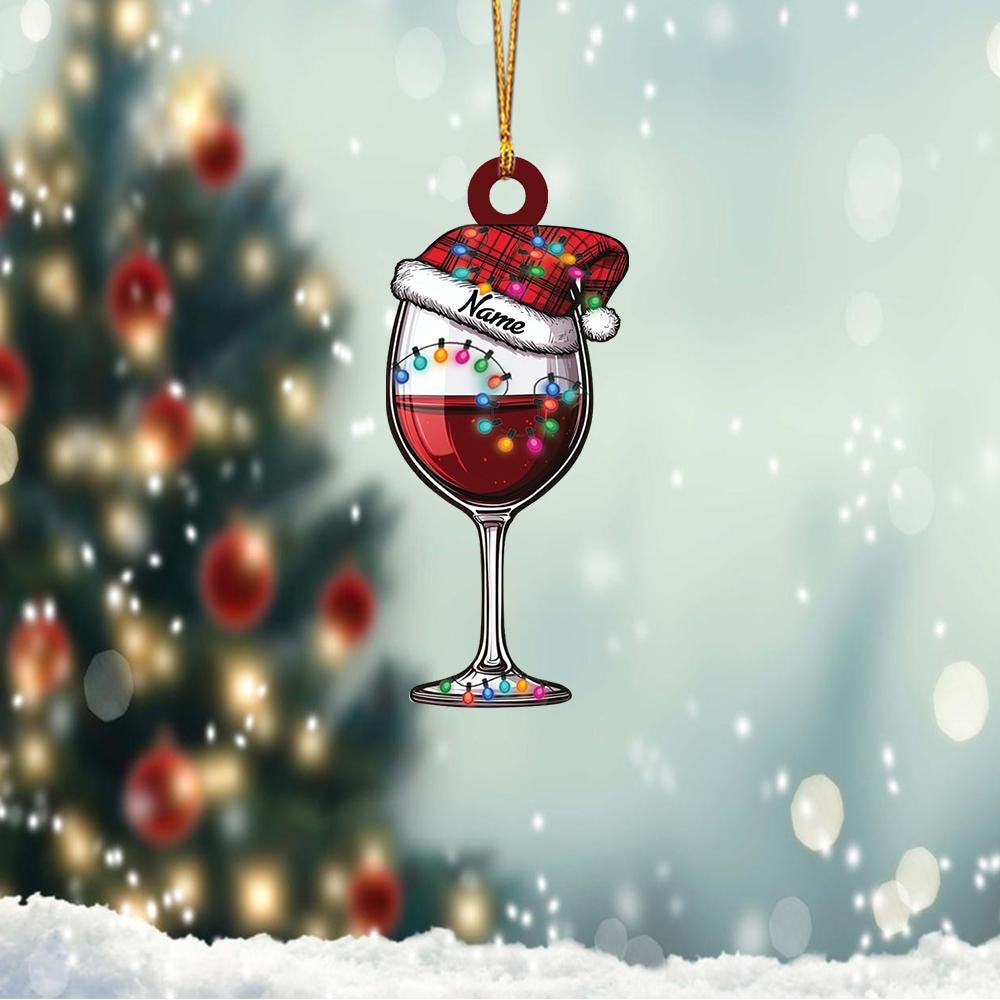 Personalized Wine Glass Christmas Ornament – Custom Red Wine Ornament, Wine Lover Holiday Gift, Christmas Tree Decor