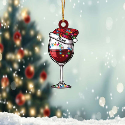 Personalized Wine Glass Christmas Ornament – Custom Red Wine Ornament, Wine Lover Holiday Gift, Christmas Tree Decor