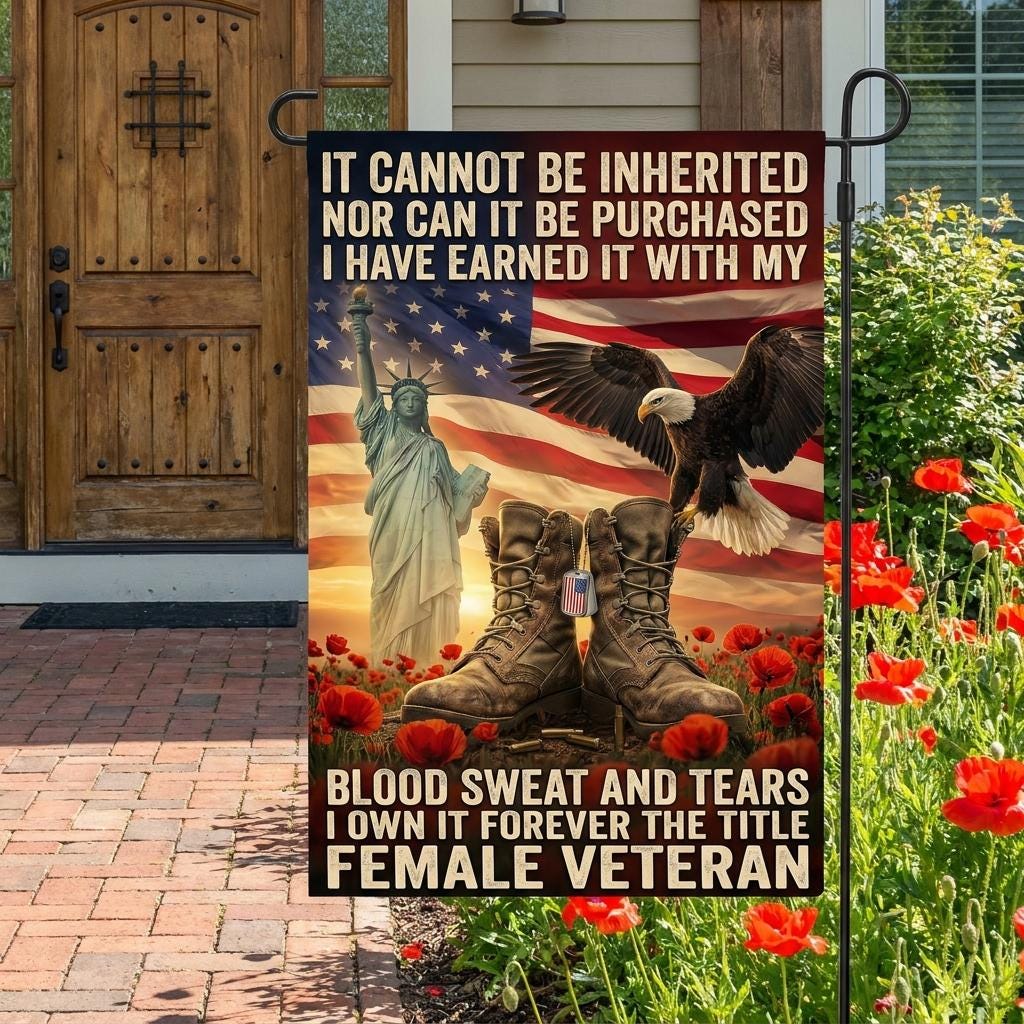 Proud Female Veteran Patriotic Yard Flag: Eagle & Statue of Liberty Decor