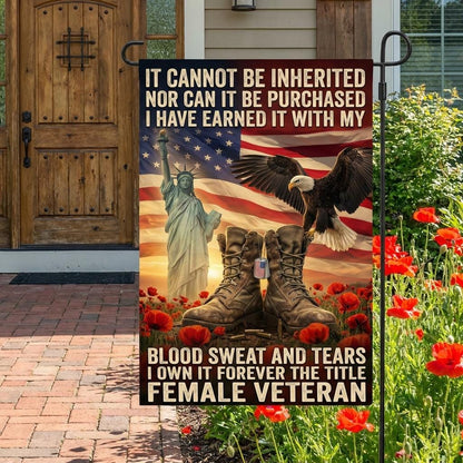Proud Female Veteran Patriotic Yard Flag: Eagle & Statue of Liberty Decor