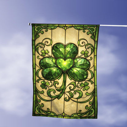 St. Patrick's Day Garden Flag: Stained Glass Shamrock Outdoor Decor