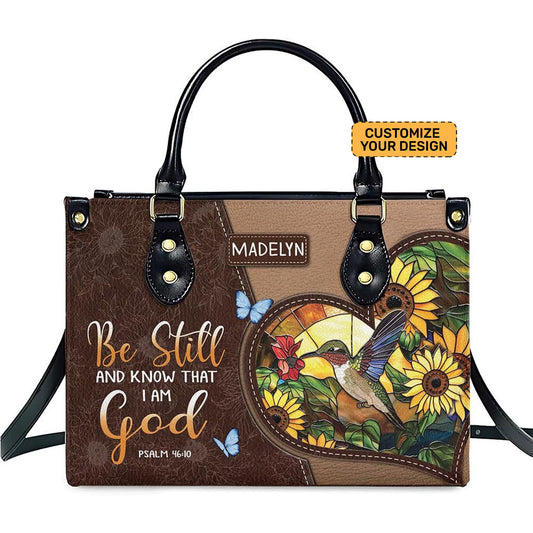 Be Still And Know That I am God Hummingbird and Sunflower Leather Bible Handbag ID-0321-LDFP